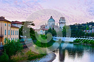 The purple dusk over San Giorgio in Braida Church, Verona, Italy