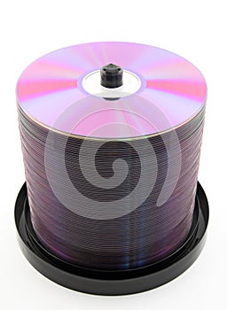 Purple DVDs or CDs on spindle