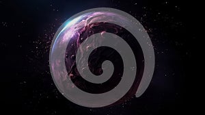 Purple Earthlike Planet in Dark Space. Generative AI