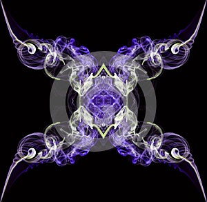 Purple and ecru abstract twisted smoke isolated on black background