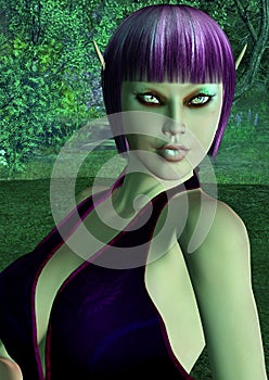 Purple Elf Woman in Mystic Forest