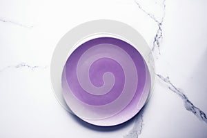 Purple empty plate on marble table background, tableware decor for breakfast, lunch and dinner for restaurant brand menu recipe,