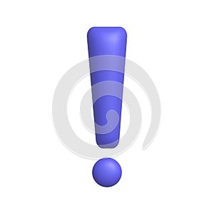 Purple exclamation mark symbol. Attention or caution sign icon. 3d realistic design element