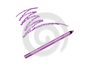 Purple eyeliner pencil trace on white background