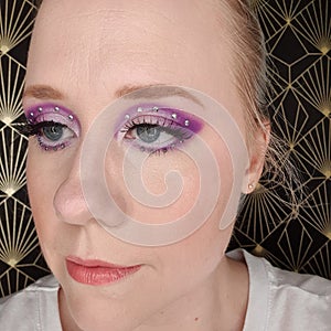 Purple Eyeshadow Makeup with Silver Gemstones