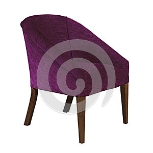 Purple fabric arm chair isolated on white background