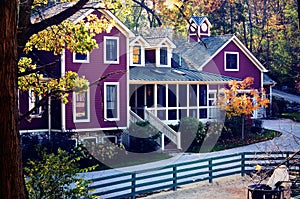 Purple Farm House In Fall