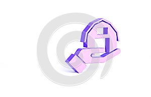 Purple Farm house in hand icon isolated on white background. Minimalism concept. 3d illustration 3D render