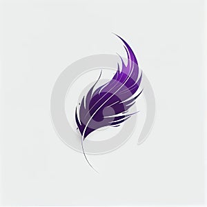Purple feather on white background in cartoon style - AI generated minimalism