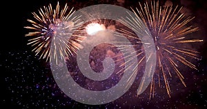 Purple Firework celebrate anniversary happy new year 2023, 4th of july holiday festival. Purple firework in night time celebrate