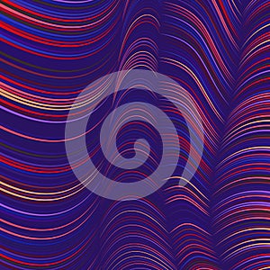 Purple flex wave warped lines colorful background.with multicolor variable width stripes