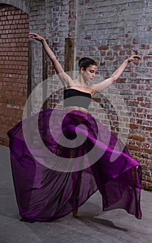 Purple floating tissue on a beautiful dancer