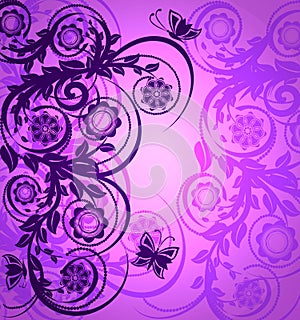 Purple floral ornament with butterfly