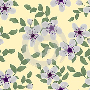 Purple floral seamless pattern with sakura cherry blossom illustration