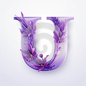 Purple Floral U Letter Typographic Design On White Background photo