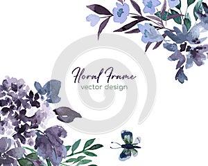 Purple floral watercolor decoration, vector illustration