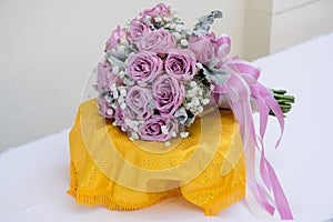 Purple flower bouquet arrangement centerpiece