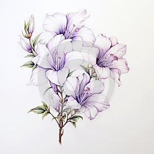 Purple Flower Pencil Art: Minimalistic Azalea Drawing On White Background