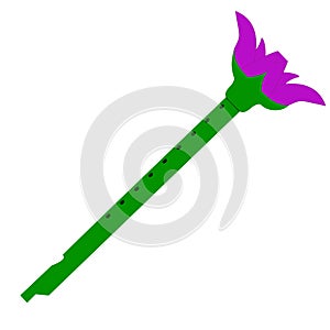 Purple flower reedpipe flute made of flower, leaves with a isolated on white background in vector