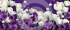 Purple flowers banner Vector. Duotone retro floral backgrounds