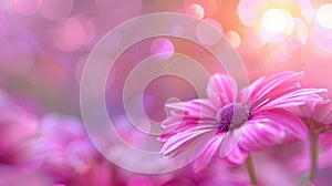 Purple flowers on pink background with bokeh lights