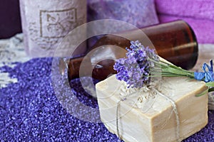 Purple Fragrant Lavender Blossom And Salt Still Life