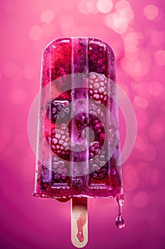 Purple fruit and berry popsicle, close up view. Blueberry and raspberry flavor