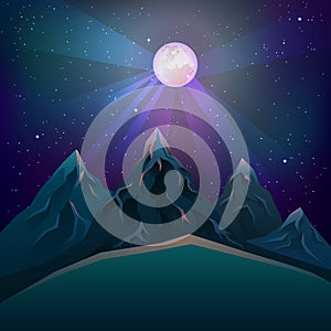 Purple full moon over the mountains vector.