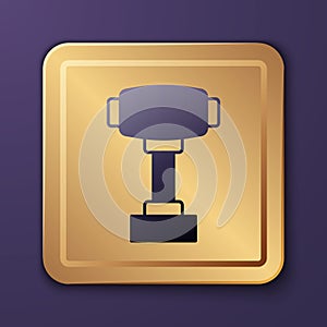 Purple Gear shifter icon isolated on purple background. Manual transmission icon. Gold square button. Vector