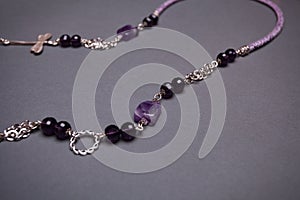 Purple Gemstone and Glass Bead Chain Necklace Detain - Copy Space photo