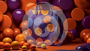 Purple gift bag with colorful decorations, a vibrant celebration design generated by AI