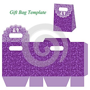 Purple gift bag with floral pattern and bow