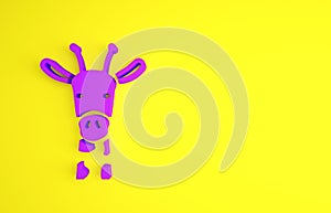 Purple Giraffe head icon isolated on yellow background. Animal symbol. Minimalism concept. 3d illustration 3D render