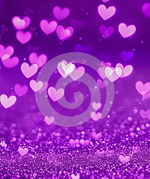 Purple glitter lights, defocused light reflections purple bokeh background, Winter concept, christmas, love