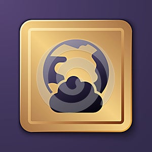 Purple Global technology or social network icon isolated on purple background. Gold square button. Vector