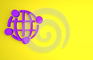 Purple Global technology or social network icon isolated on yellow background. Minimalism concept. 3D render