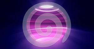 Purple glowing planet star in space glows with bright rays of the sun magical energy lines, shiny circle ball sphere. Abstract