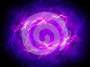 Purple glowing plasma lightning in space