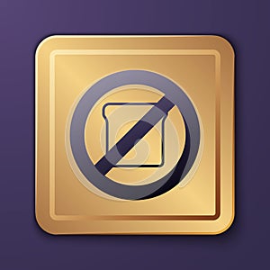 Purple Gluten free grain icon isolated Purple background. No wheat sign. Food intolerance symbols. Gold square button