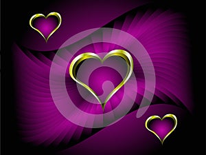 Purple and Gold Hearts Valentines Background