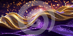 Purple and gold textile background, luxury fabric and bokeh lights