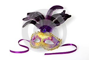 Purple and Gold Venetian Mask on White