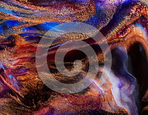 Purple and golden abstract resin art swirl background. Pattern