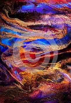 Purple and golden abstract resin art swirl background. Pattern