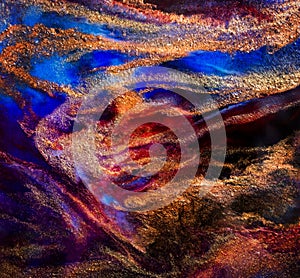 Purple and golden abstract resin art swirl background. Pattern