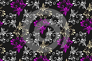 Purple golden white seamless pattern black background wallpaper