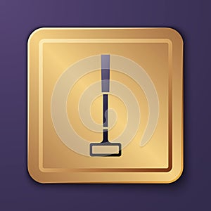 Purple Golf club icon isolated on purple background. Gold square button. Vector