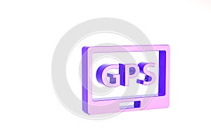 Purple Gps device with map icon isolated on white background. Minimalism concept. 3d illustration 3D render