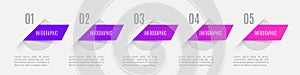 Purple gradient banners with shadows. Business Infographic vector template with 5 steps or options for presentation, web