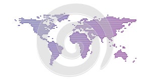 Purple gradient World map made from lines, vector illustration isolated on white background